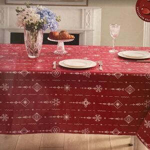 Christmas Vinyl Tablecloth 52 x 70 Red Holiday Decorations In & Outdoor Oblong